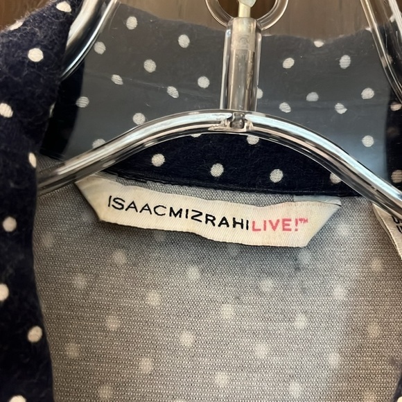 Isaac Mizrahi short sleeved navy blue with white polka dot top. Size Small - Picture 2 of 7